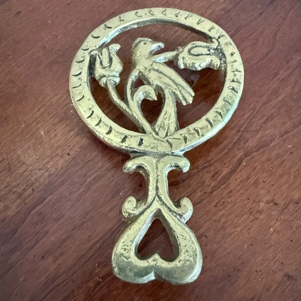 Vintage Gold Trivets Floral Bird Heart Cottagecore Country